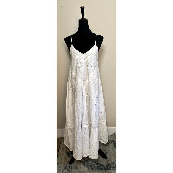ZARA Women's Cut White Eyelet Floral Embroidered Sleeveless Maxi Dress Size XS - Picture 1 of 6